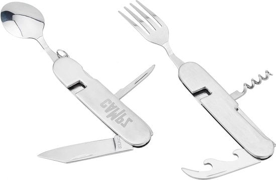 Coltello da campeggio con forma di tasca, con lama forchetta cucchiaio - Accessorio da viaggio - Tasca da spalla