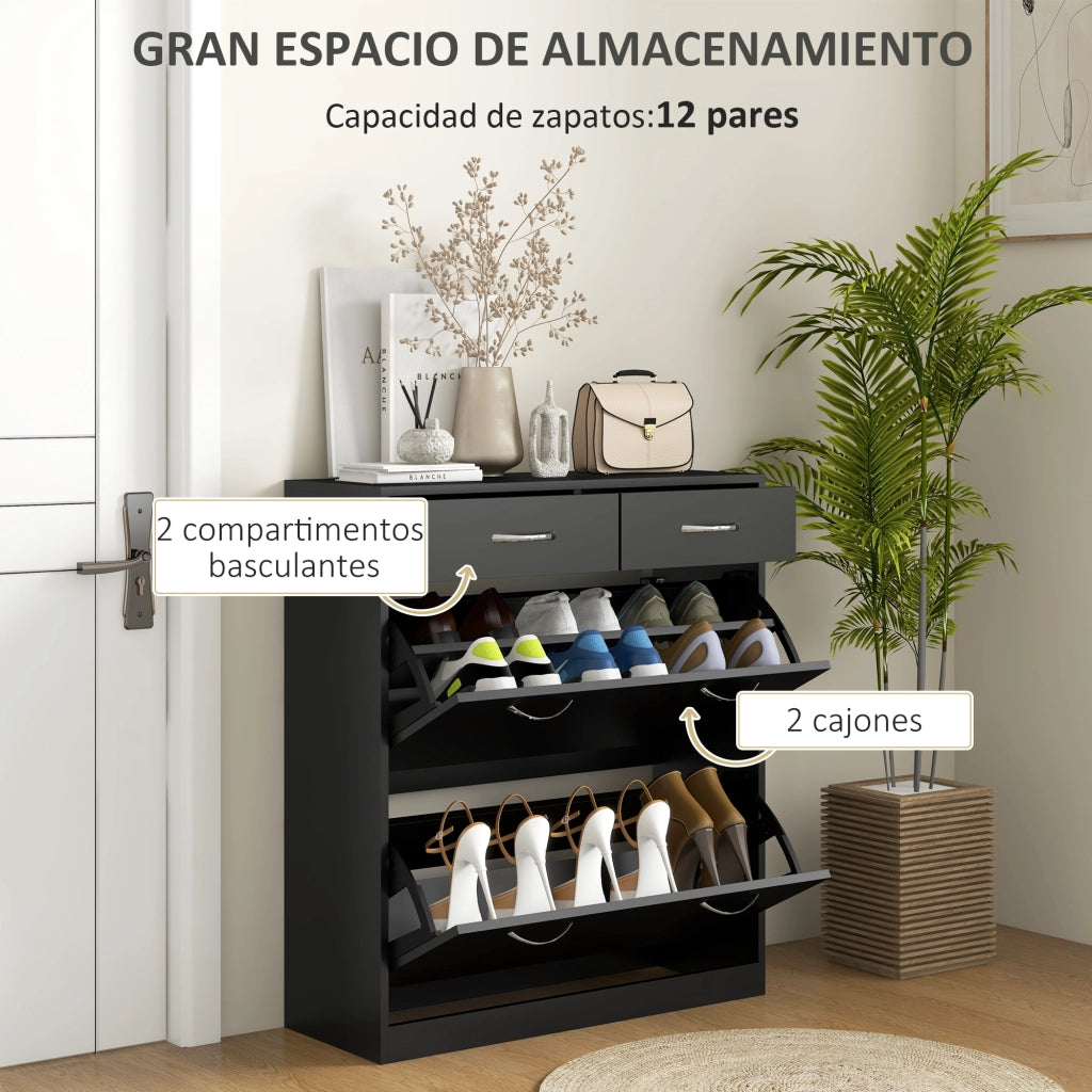Armadio per scarpe con 2 cassetti ¨C zephmum ¨C nero 80x30x91,5 cm