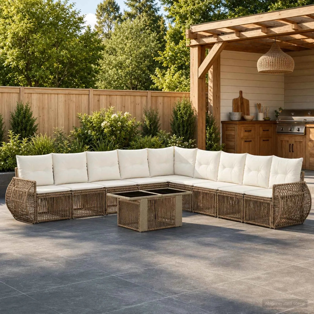 Set Divano da Giardino 10 pz Beige e Bianco Crema polyrattan 3436956