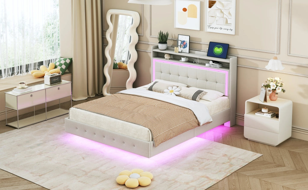 letto imbottito lino beige 140 x 200 cm