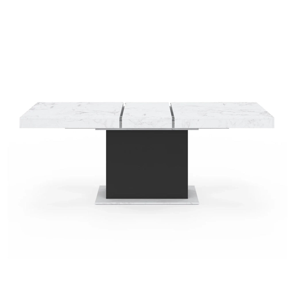 IDMarket - Tavolo da pranzo rettangolare allungabile EDEN 6-10 persone con piano ALASKA effetto marmo bianco e nero 160-200 cm