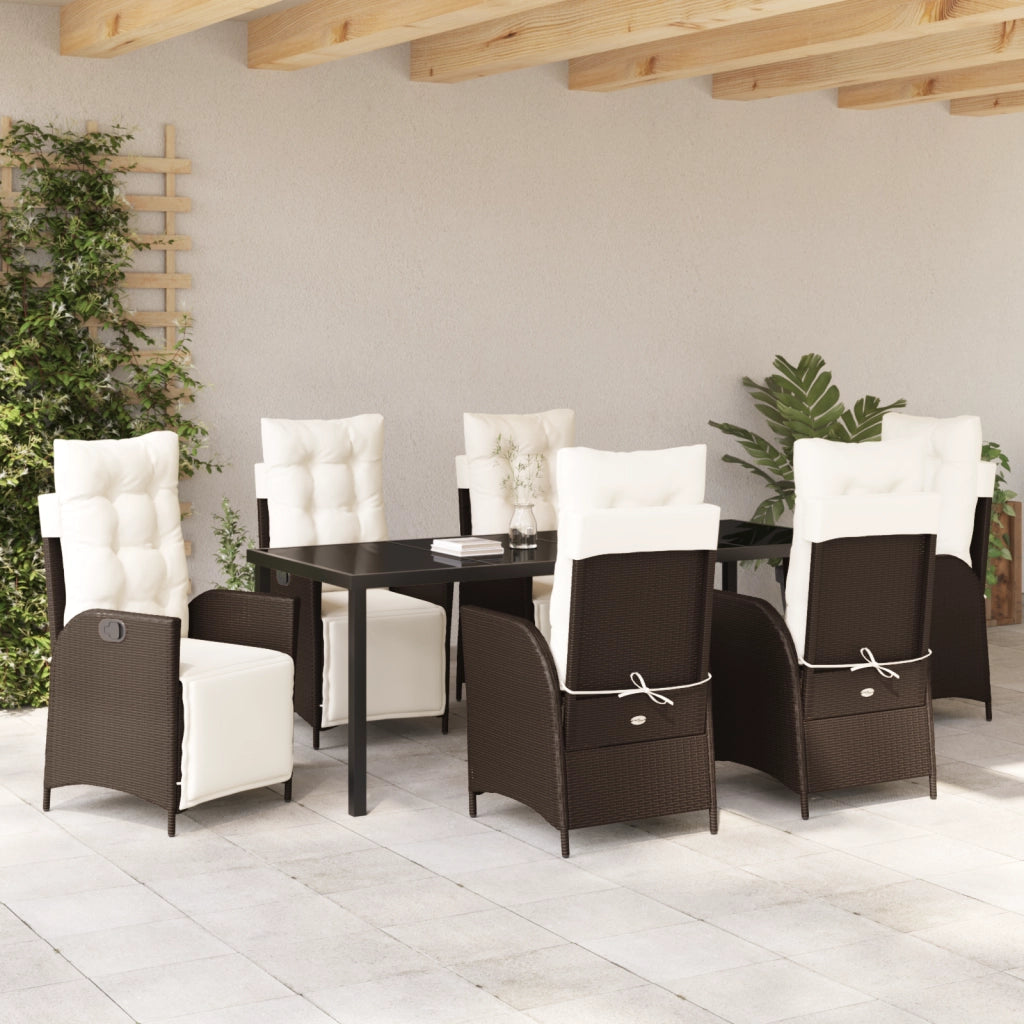 Set di Pranzo da Giardino da 7 Pezzi in Rattan Polimerico Marrone