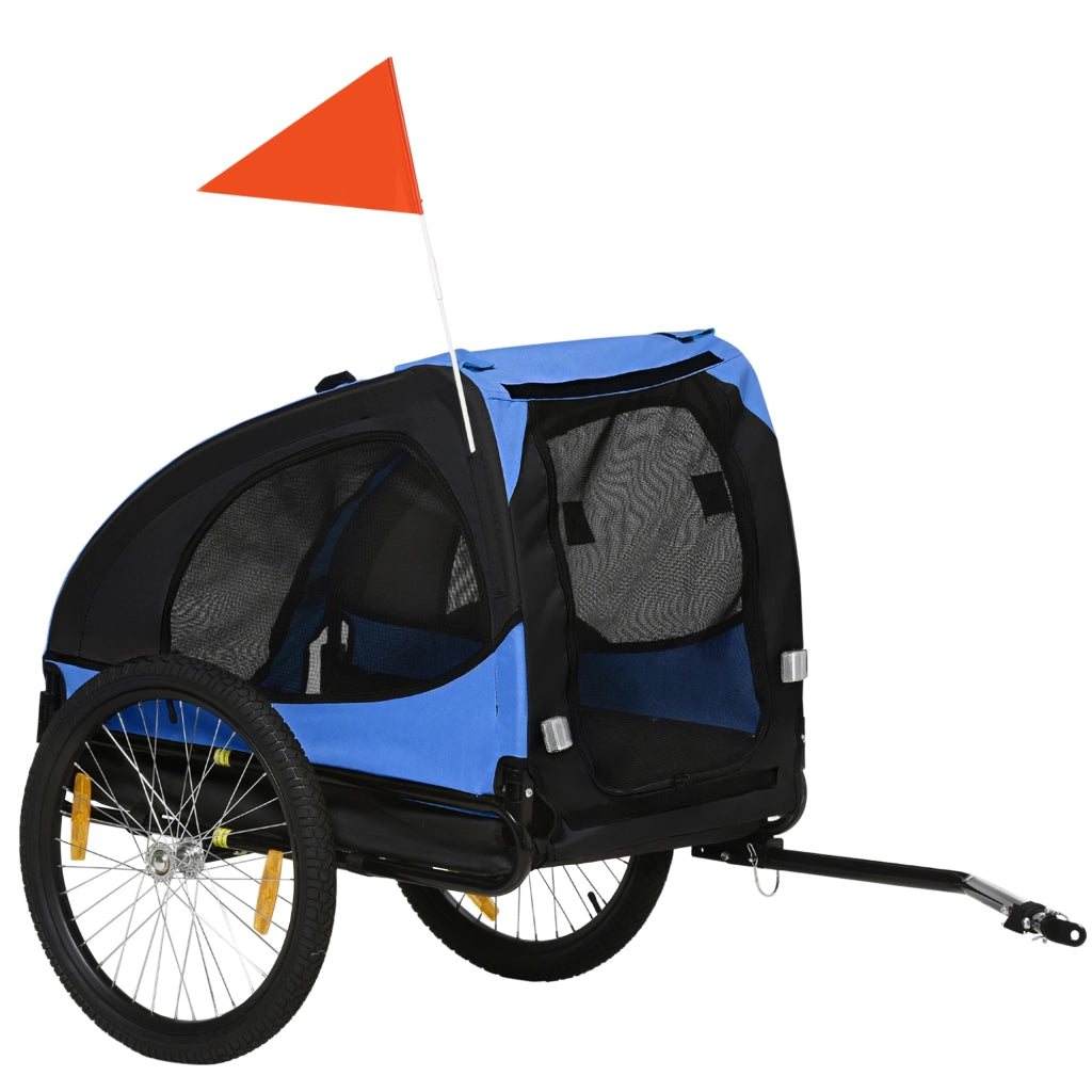 Carrello pieghevole per cani con finestre a rete e guinzaglio interno in tessuto Oxford blu e riflettori
