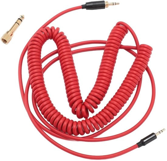 Cavo audio rotolabile per sostituzione per cuffie da ascolto 25 mm a 35 mm con estensione e adattatore 65 mm colore rosso