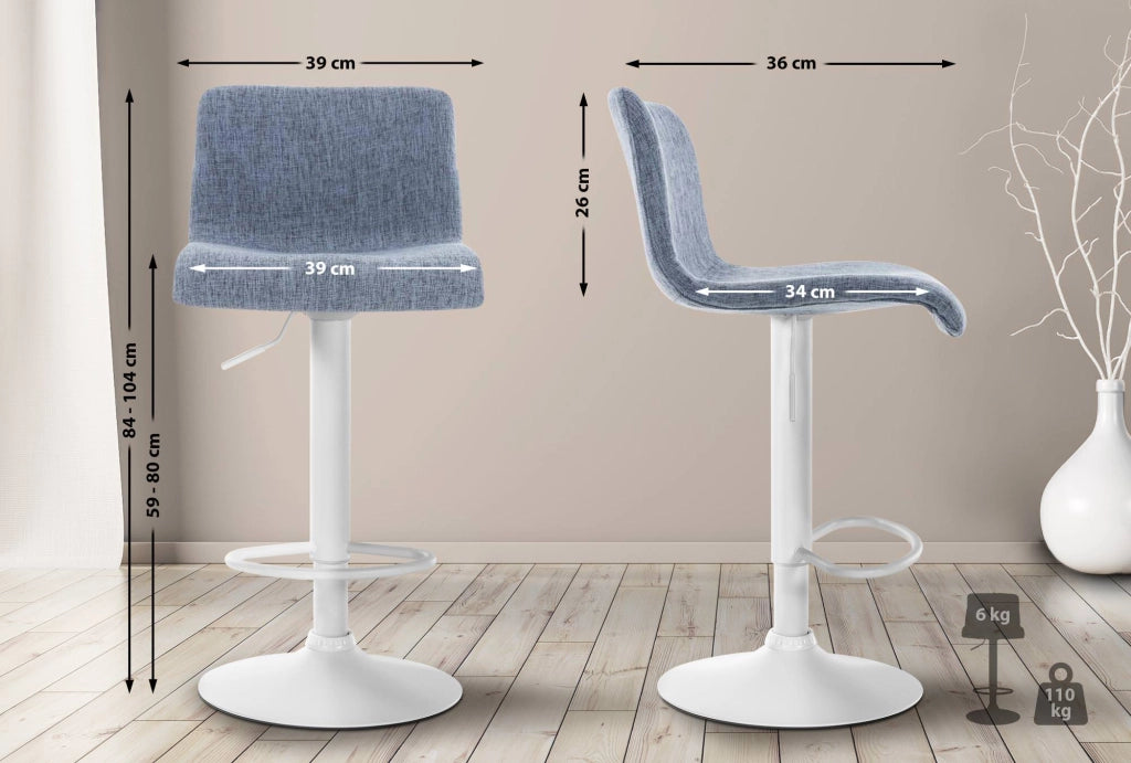 Sgabello HOVER in tessuto blu,Metallo bianco opaco