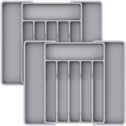 Organizzatore di cucina espandibile, cassetta di conservazione per utensili, supporto per posizionamento di utensili flessibile, contenitore di conservazione in plastica compatta per cucchiai, forchette e coltelli, set da 2, grigio