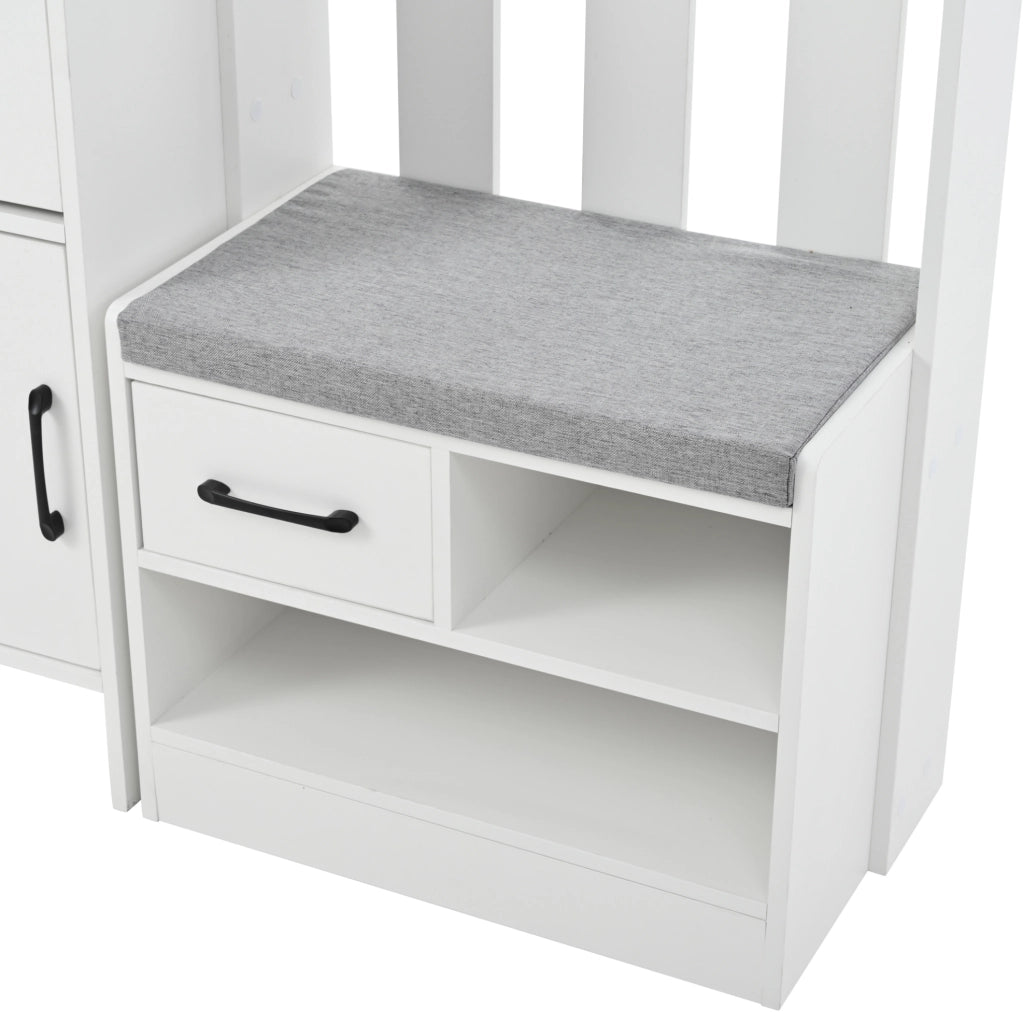 Garderoba da ingresso 7 in 1 110x35x175;5 cm con scarpiera; 2 cassetti e 4 ganci; bianco