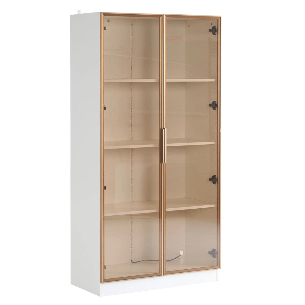 Libreria Vetrina con LED e Ante Battenti ¨C MINIMAL ¨C Bianco, Legno, 80x40x160 cm