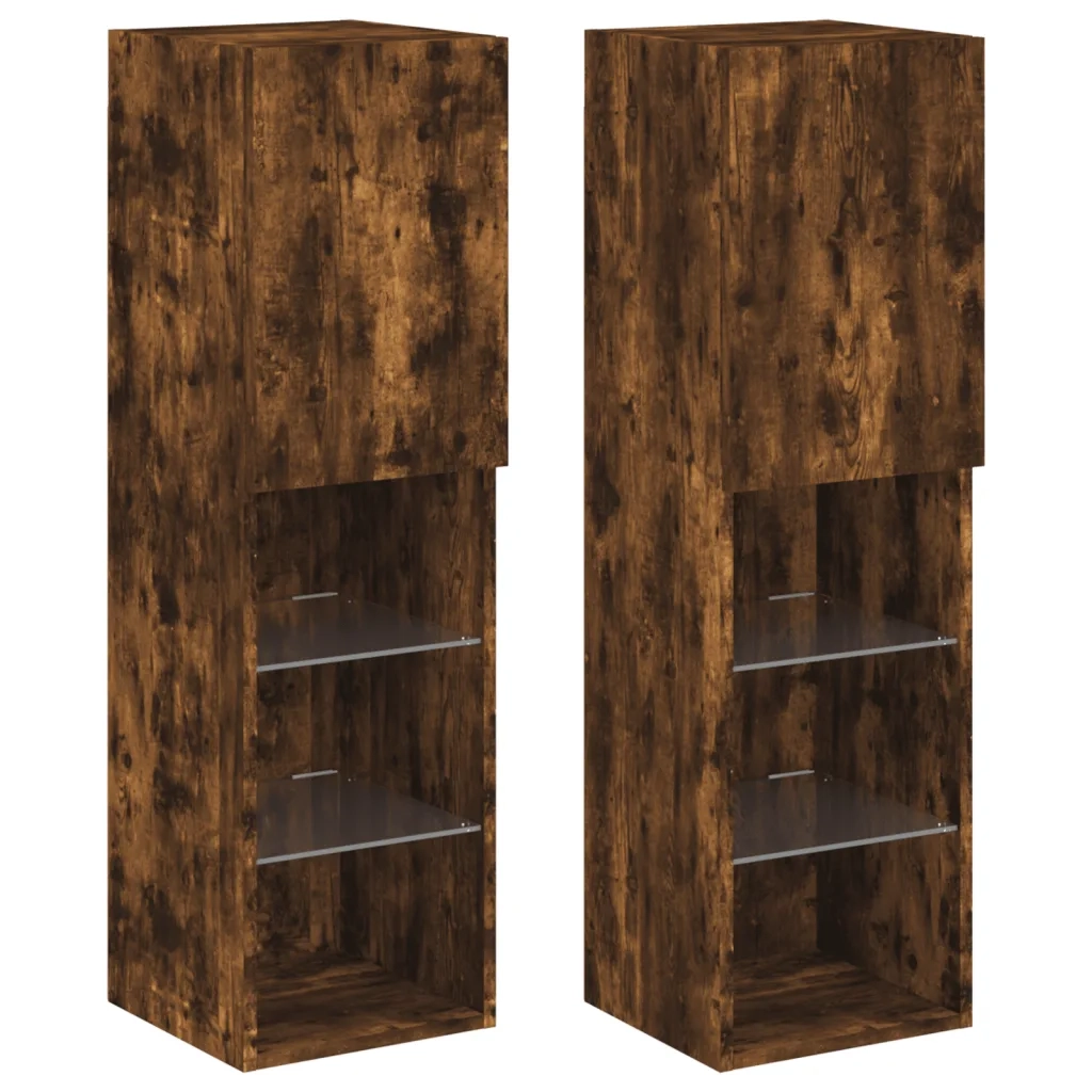 Mobili Porta TV con Luci LED 2 pz-Credenza per TV Rovere Fumo 30,5x30x102 cm