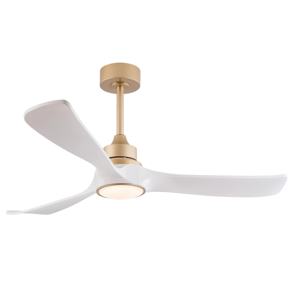 Ventilatore da soffitto con luce 52 pollici; motore DC reversibile; telecomando; bianco e oro