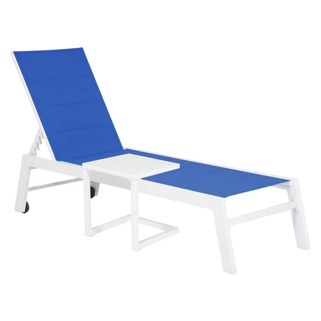 Set di lettino eTavolino BARBADOS in textilene blu - alluminio bianco