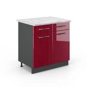 Mobiletto base per cucina Fame-Line Bordeaux lucido/Antracite 80 cm, PL Marmo Vicco