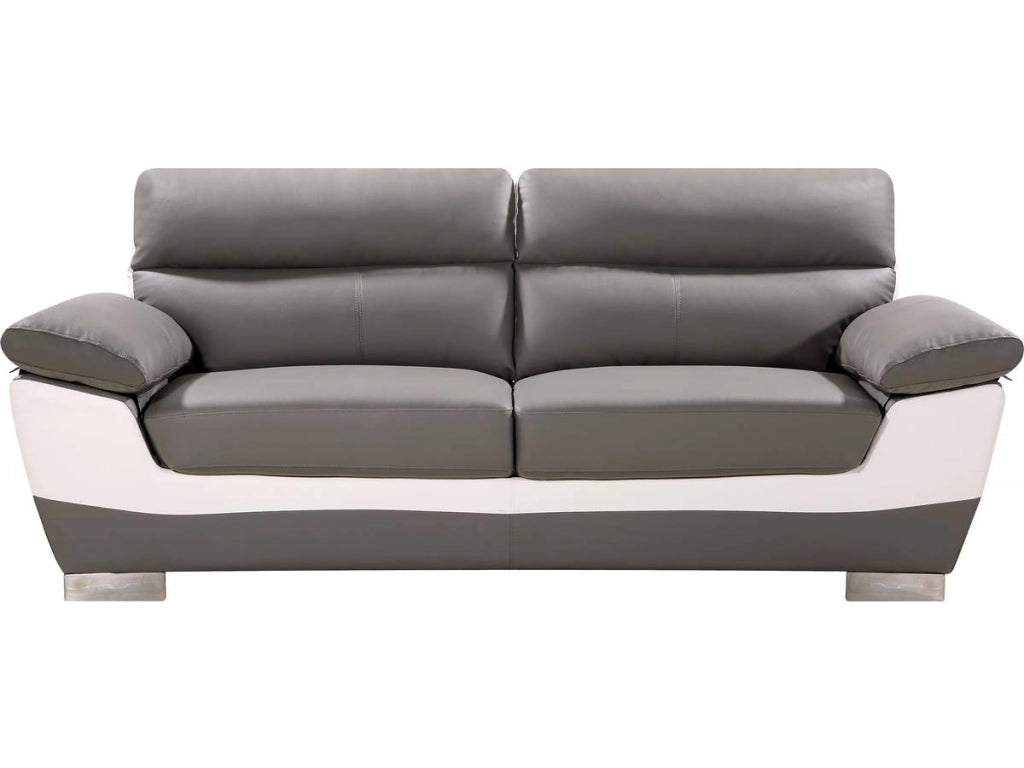 Divano fisso in pelle ricostituita e PVC " Dallas" - 210 x 88 x 90 cm - 3 posti a sedere - Grigio/bianco