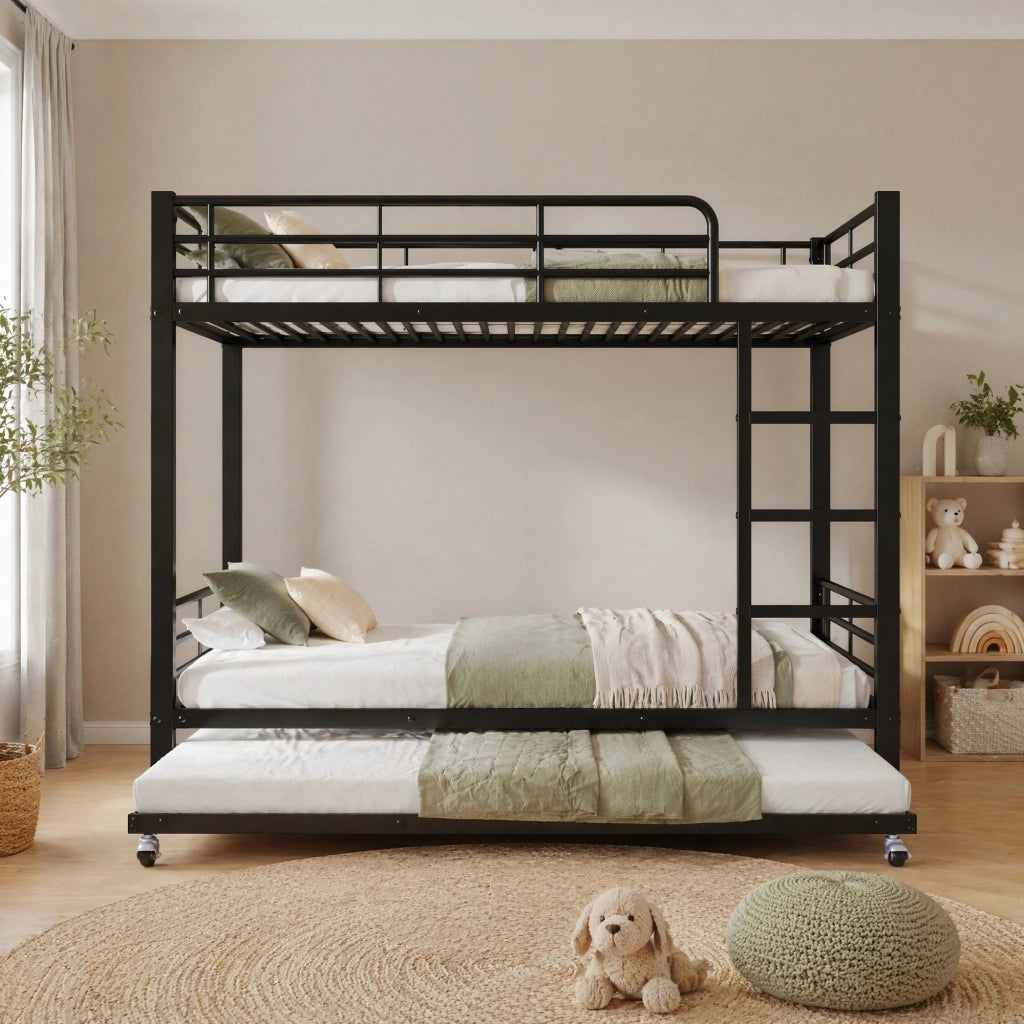 LETTO a castello con letto estraibile 90x200/90x190 cm metallo nero