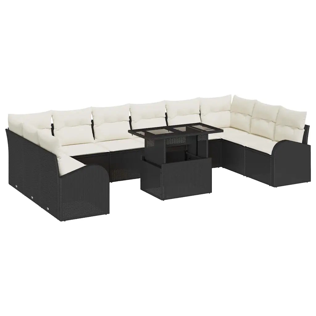 Set Divano da Giardino con cuscino 11 pcs Nero Poly Rattan 3357450