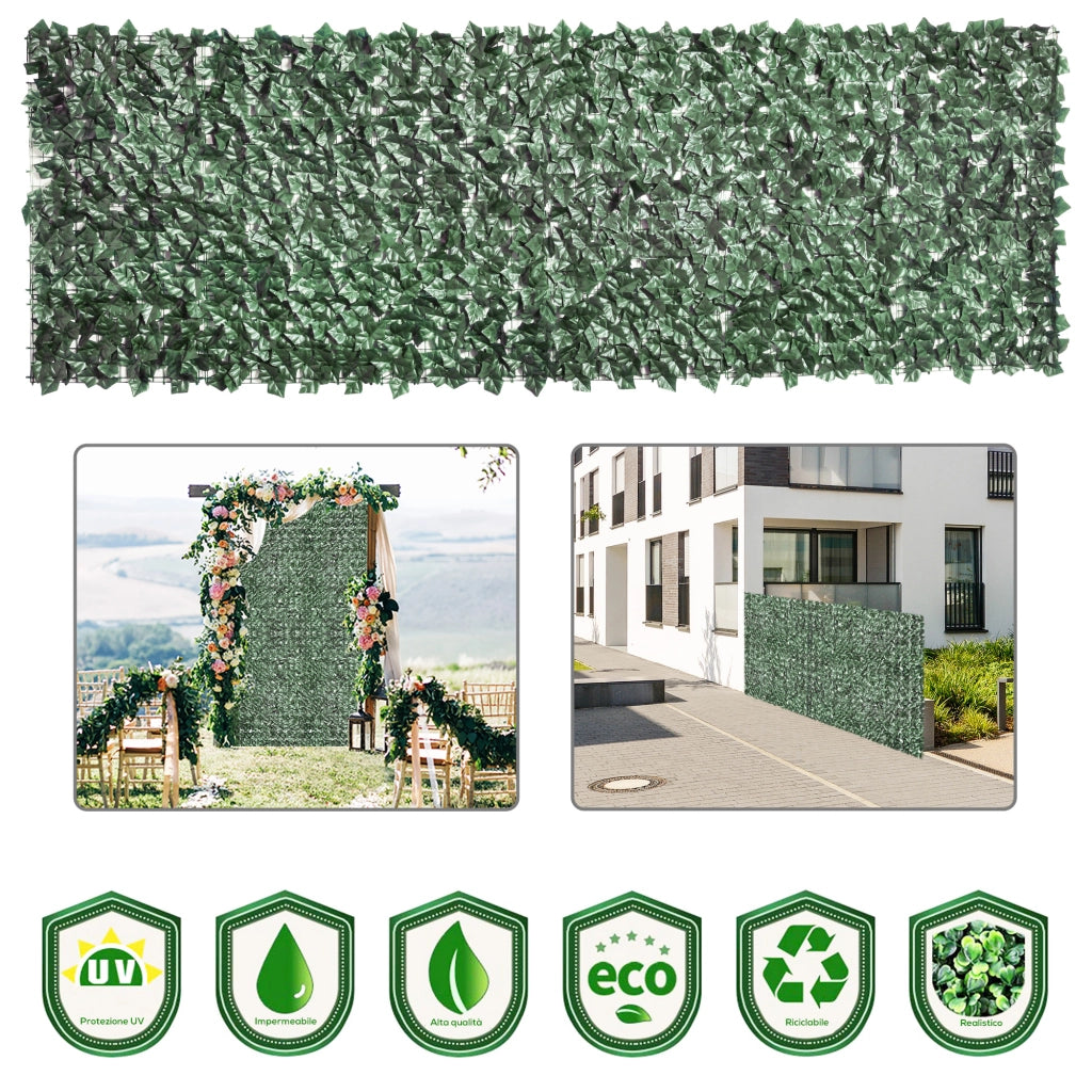 Rotolo di Siepe Artificiale per Balcone e Giardino in PE Anti-UV, Siepe Finta con Foglie Verde Scuro 300x100cm