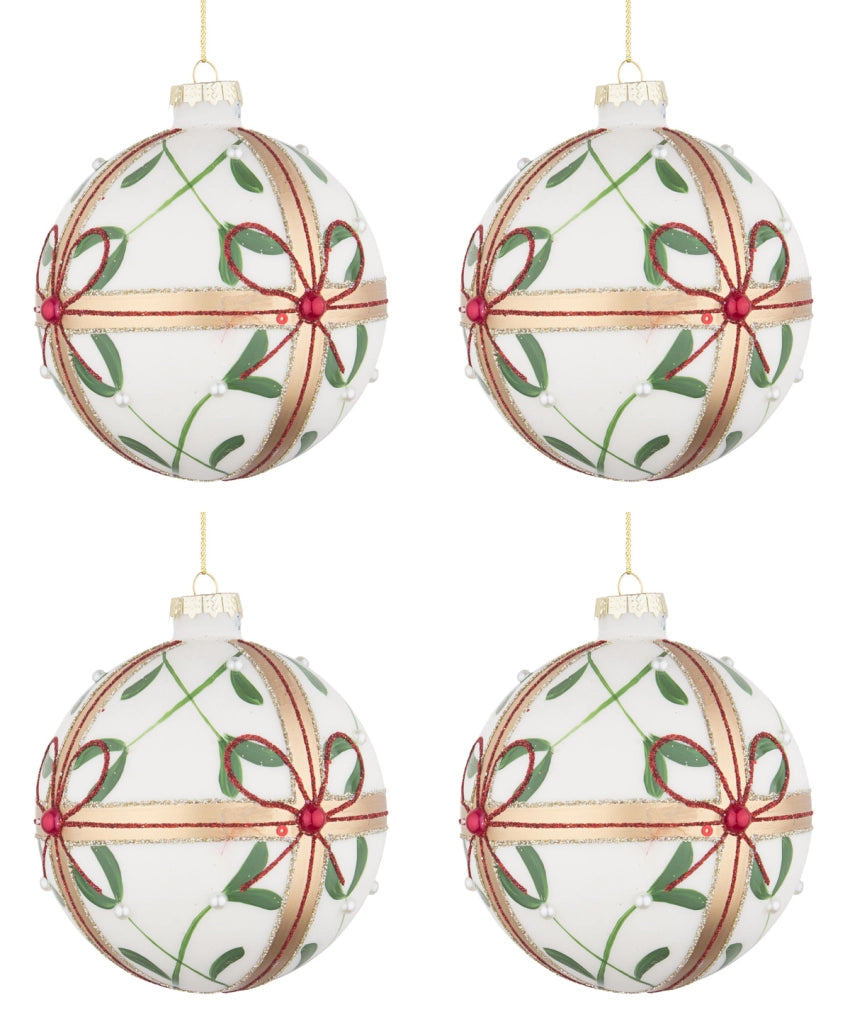 Palline di Natale in Vetro Bianche Fiocco Eleganti Addobbi Albero Decorazioni Diametro: 100 mm