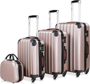 Set Valigie Rigide 4pz con Beauty Case incl. Lucchetto Organizer Bilancia Trolley Bagaglio Rosa