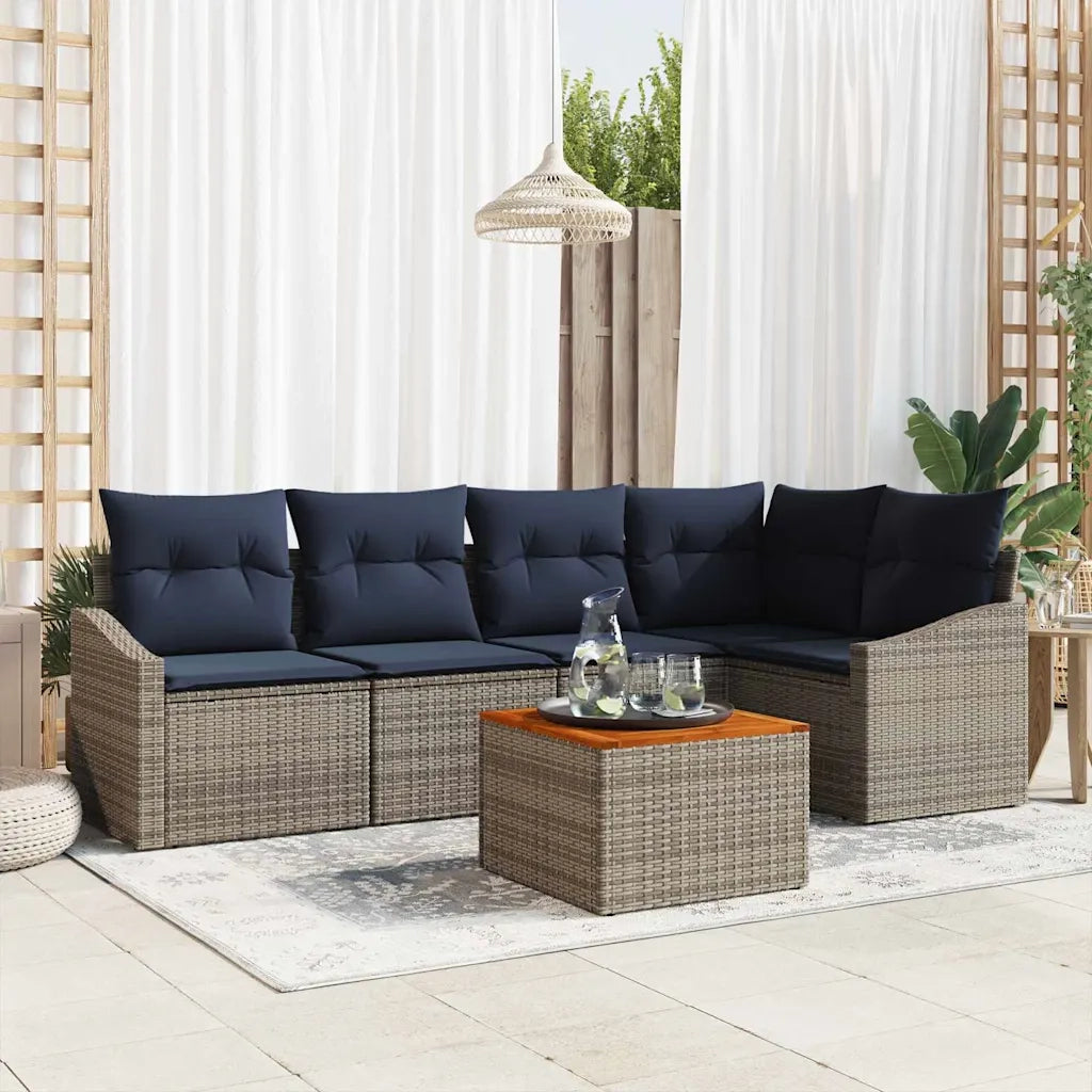 Set Divano da Giardino 6 pcs Grigio e Blu Navy polyrattan