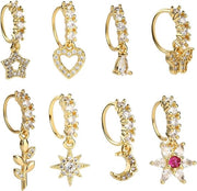 Piercing per donne in design a tema con motivi di cuore, stella, luna, fiori e farfalle in rame, oro e argento - Set da 8 pezzi