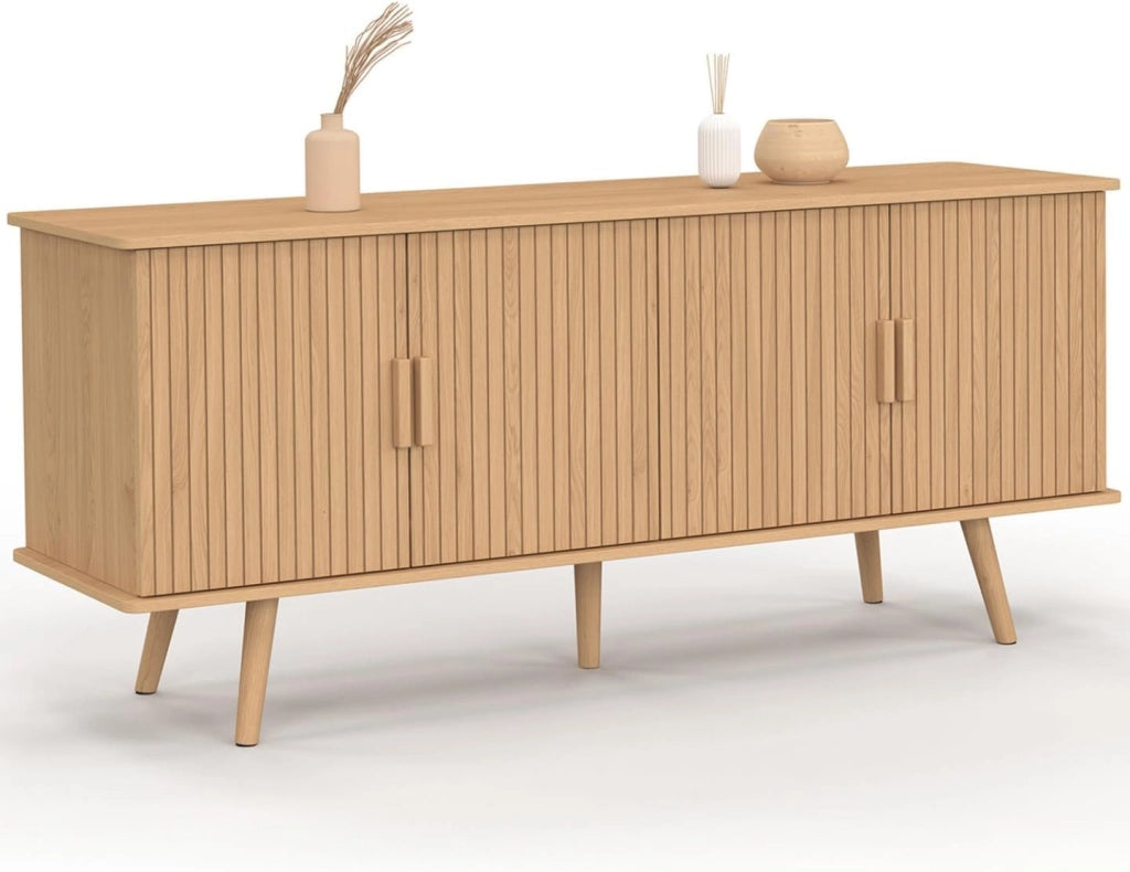 Credenza JULIETTE 140 cm con 4 ante a doghe in legno color rovere