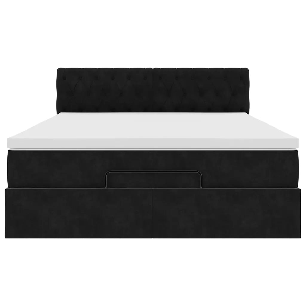 Struttura Letto Pouf con Materasso Nero 140x190 cm in Velluto 3311845