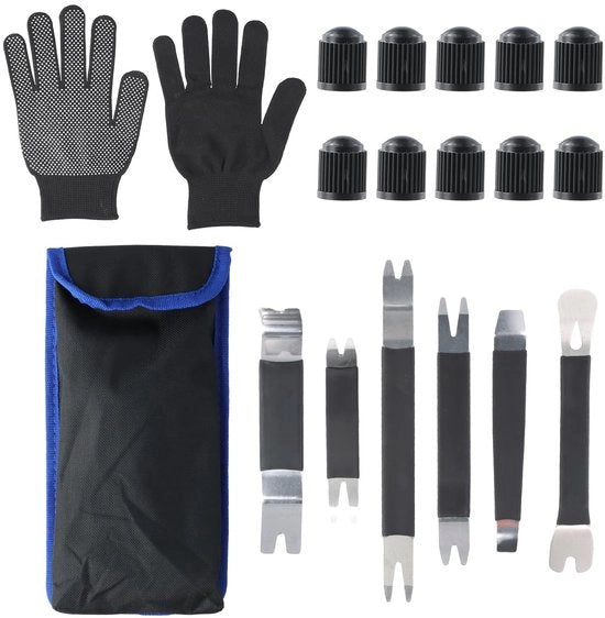 Kit di smontaggio per auto, set da 17 pezzi di punterie, strumento per la rimozione di rivetti per rivestimenti interni in metallo, kit di smontaggio per portiere, kit di smontaggio per rivestimenti di auto