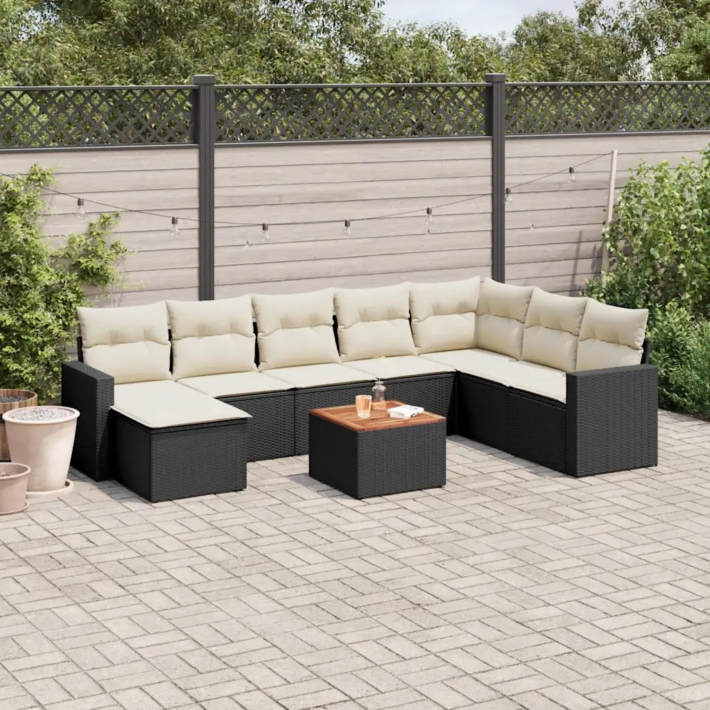 Set Divani da Giardino 9 pz con Cuscini Nero in Polyrattan 3256588