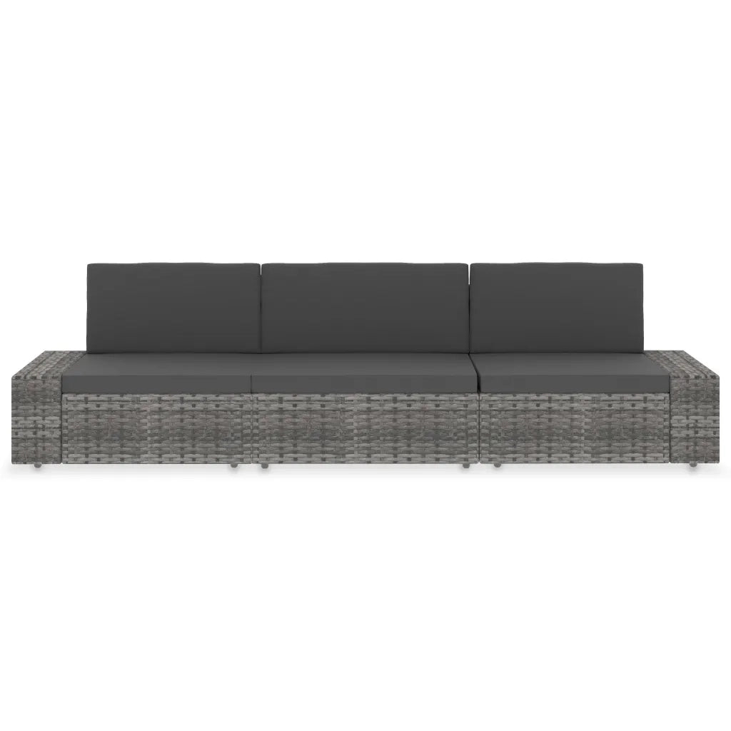 Divano Modulare a 3 Posti in Polyrattan Grigio cod mxl 65342