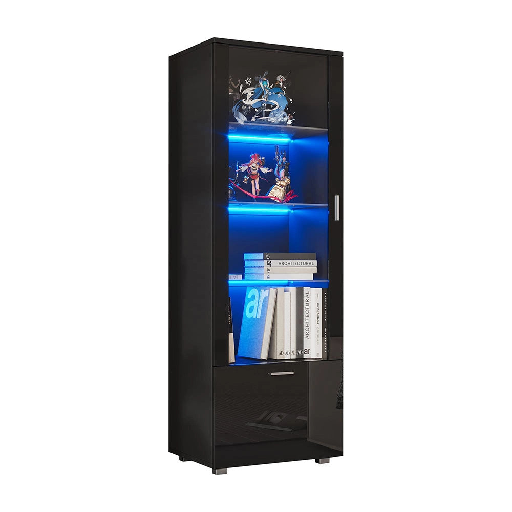 Vetrina collezionismo illuminata LED - Xylo - Porte nere lucide (3 ripiani)
