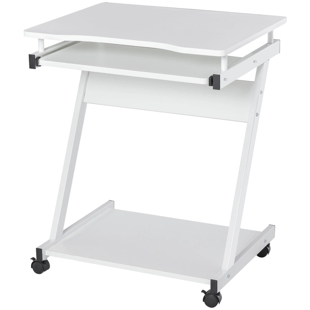 EasyComfort Tavolo Porta PC Classico e Salvaspazio, Piano Tastiera a Scomparsa, 4 Ruote e Ripiano Inferiore Bianco 60x48x73cm