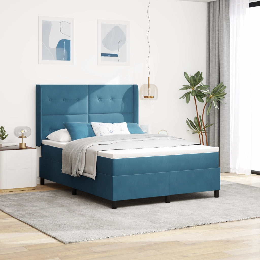 Letto con Box Spring e Materasso & LED Blu Scuro 160x200 cm Velluto