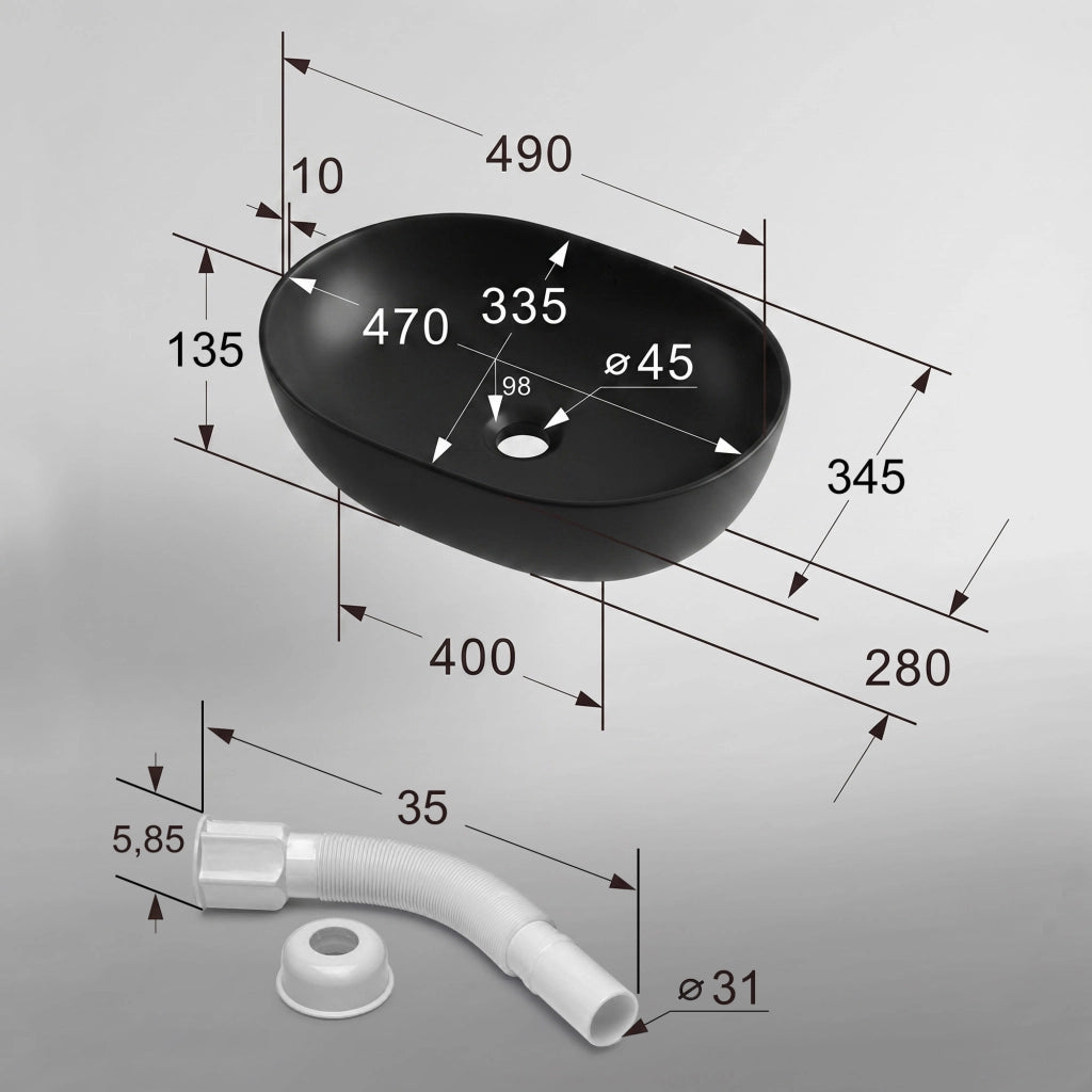 Lavabo da appoggio ovale ELIPSE ceramica 49 cm Nero Opaco