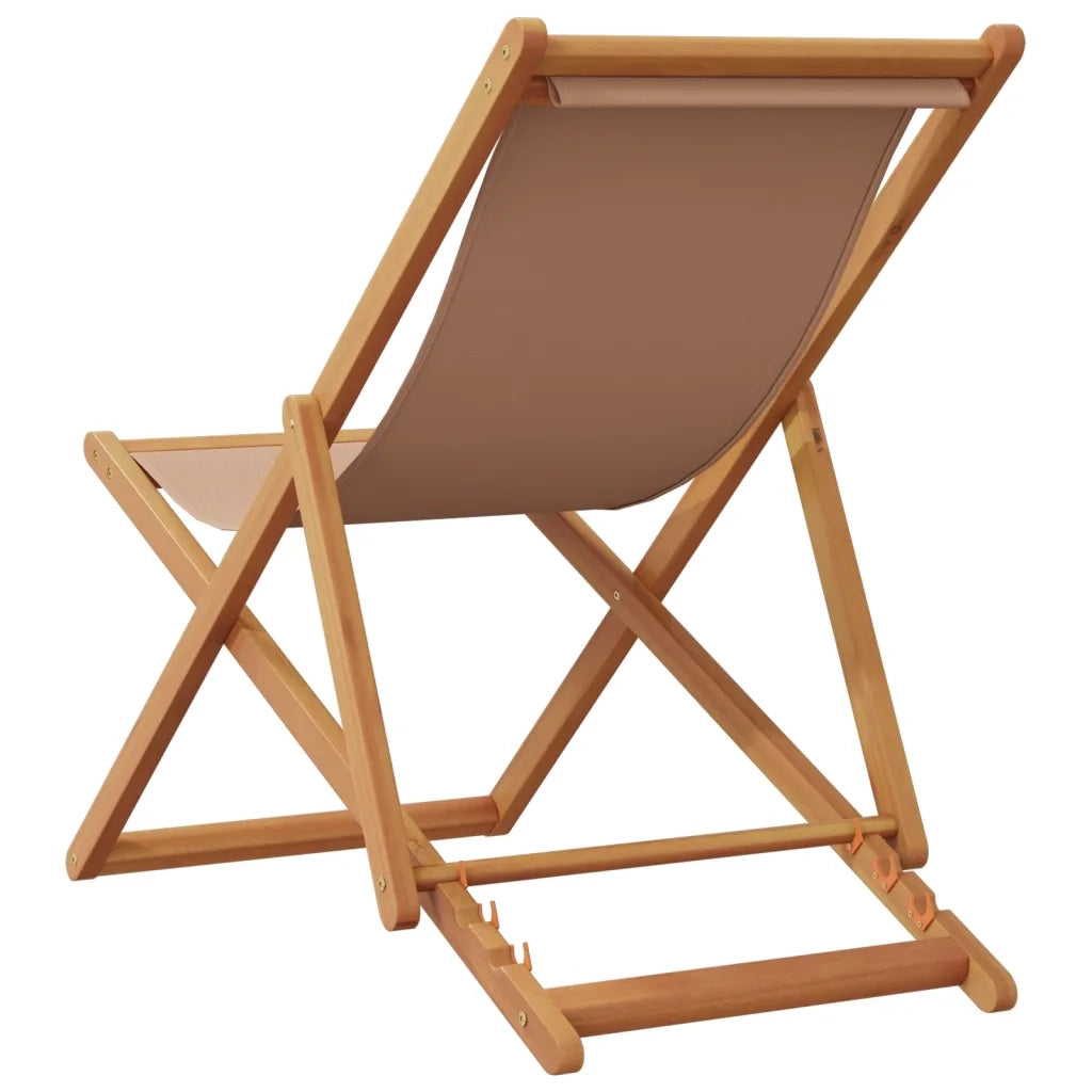 Sedia da Giardino | Sedia da Spiaggia Pieghevole Tortora Legno Eucalipto e Tessuto
