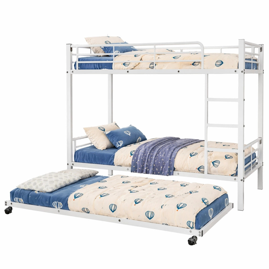 Letto a castello in metallo bianco con letto estraibile 90x200 cm e 90x190 cm