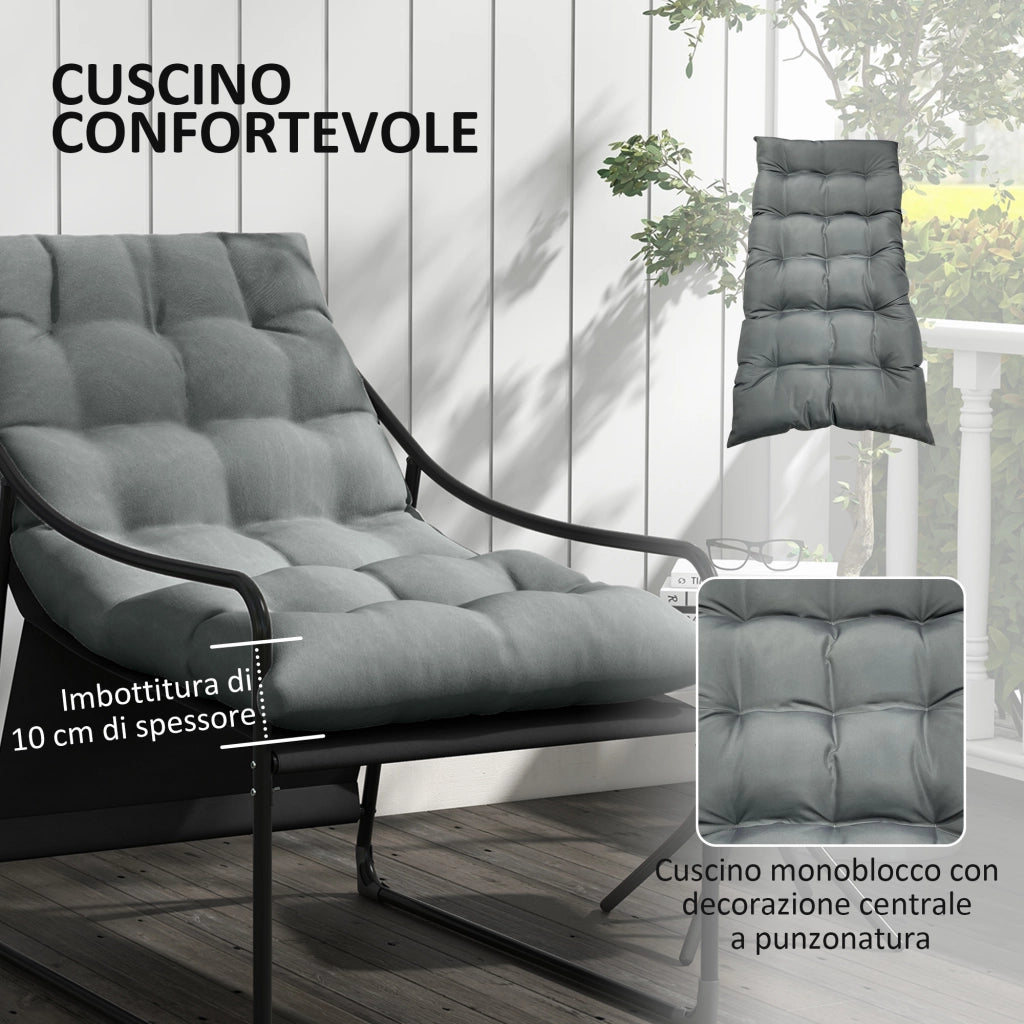 Poltrona da Giardino con Cuscino Imbottito ¨C Zephmum ¨C Grigia e Nera, Acciaio e Poliestere, 62x110x88 cm