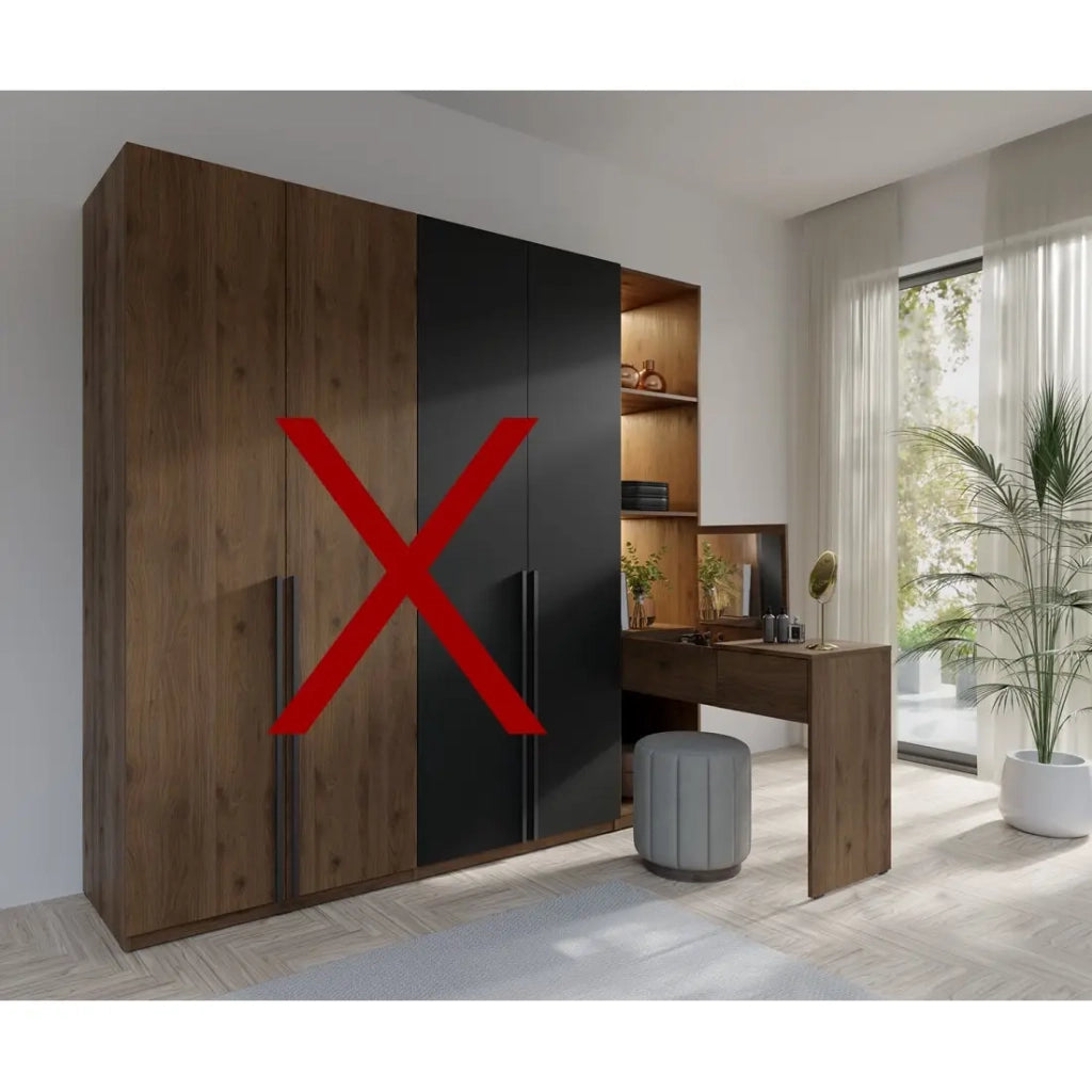 Estensione parrucchiera NORVIK - Con specchio, cassetto, LED integrato e vani di stoccaggio - Noce e nero