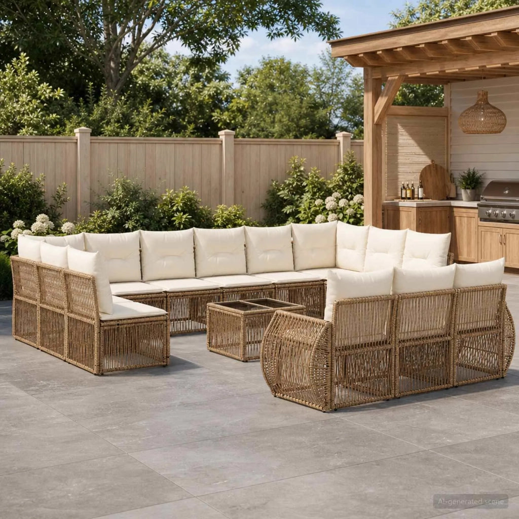Set Divano da Giardino 14 pcs Beige e Bianco Crema polyrattan 3435573