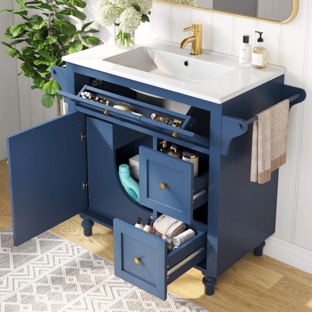 Mobile Bagno Sospeso con Lavabo in Ceramica, LED, Specchio e Cassetto ¨C MINIMAL ¨C Bianco Lucido