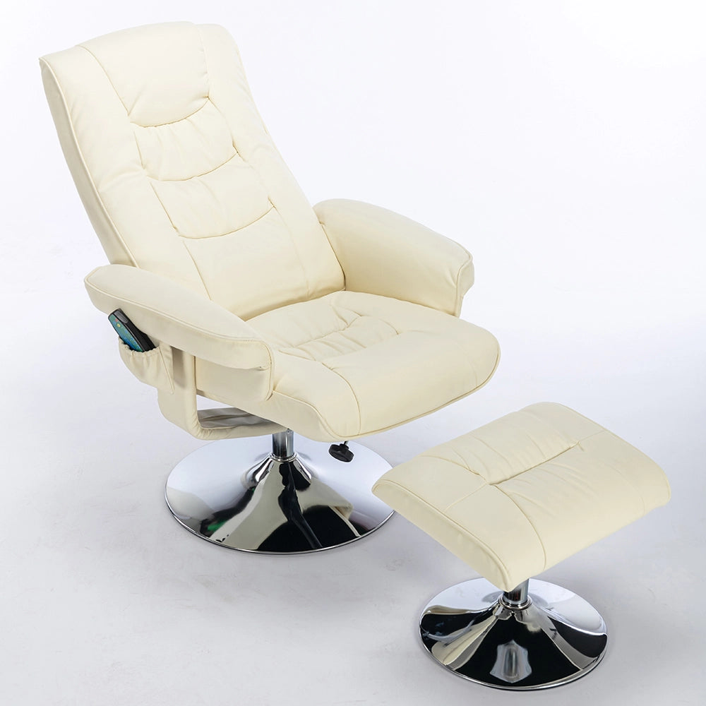 Poltrona massage - Xylo - PU con ottomana e 5 punti massaggio beige