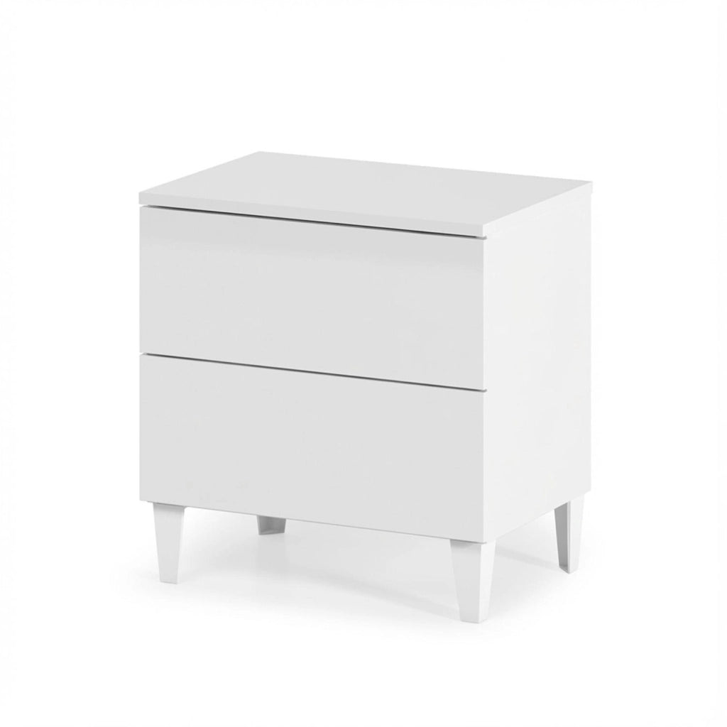 Comodino Moderno Con 2 Cassetti Mobile Da Camera Da Letto Con Piedini Struttura Compatta In Melaminico Antigraffio Montaggio Facile 50 X 34 X 39 Cm Bianco Lucido