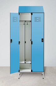 Armadio spogliatoio in laminato stratificato HPL con tramezza sporco/pulito e tetto inclinato a 2 posti cm. 80x50x225h