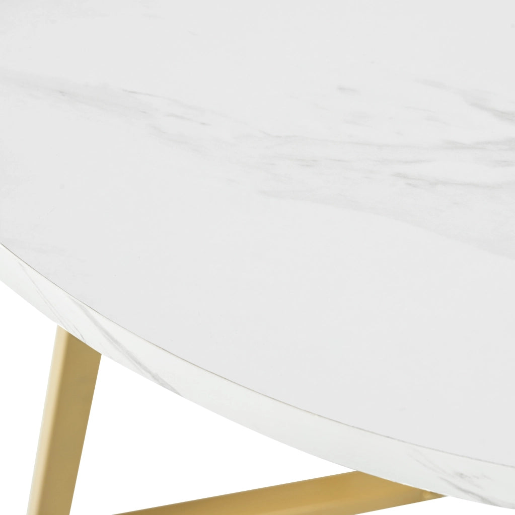 Tavolo da pranzo rotondo 80x75 cm con piano effetto marmo e gambe regolabili in MDF bianco