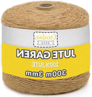 300m Cordone in Juta Naturale 2-3 mm di Diametro - 985 Piedi - Cordone a 3 Fili in Juta - Adesivo in Juta - Marrone - Resistente - Decorativo - Fiori - Fai da Te - Artigianato - Imballaggio - Riciclaggio.