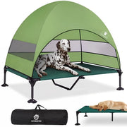 Letto per cani elevato con ombrello, poltrona elevata per esterno con piedini antiscivolo, trasportabile con ombra su tre lati, divano per cani per campeggio, giardino, spiaggia e piscina