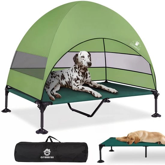 Letto per cani elevato con ombrello, poltrona elevata per esterno con piedini antiscivolo, trasportabile con ombra su tre lati, divano per cani per campeggio, giardino, spiaggia e piscina