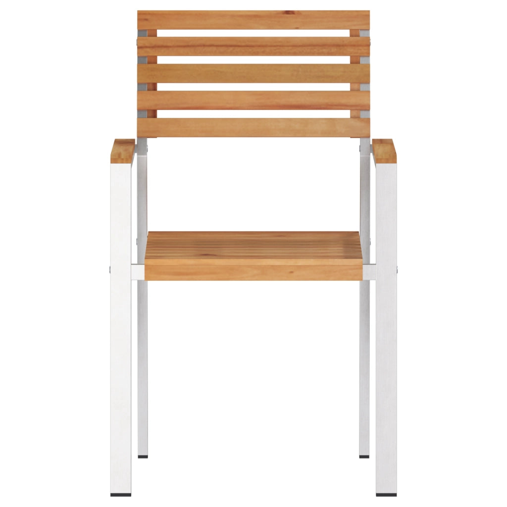 Sedia da giardino impilabile 4 pz in legno massello di teak e acciaio inossidabile