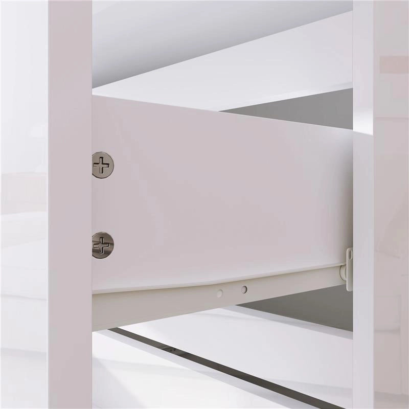 CASSETTIERA MODERNA 4 CASSETTI ANTIRIBALTAMENTO IN LEGNO, 55X33X80 CM, BIANCO LUCIDO