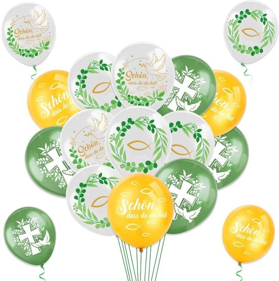 Decorazioni per la Prima Comunione 24 pezzi - Disegno Eucalipto - Decorazione di Festa - Prima Comunione - Battesimo - Ballooni di Latex di Alta Qualità