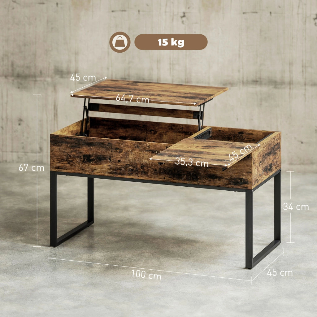 Tavolino da caff¨¨ elevabile con piano scorrevole ¨C zephmum ¨C 100x45x67 cm marrone r¨²stico